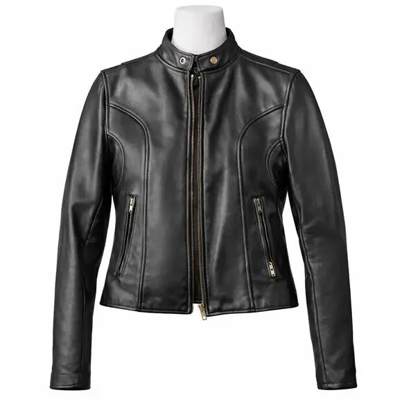 Vintage Womens Black Leather Moto Jacket Fur Lined Biker 12 Vtg Zip Liner - Picture 2 of 16